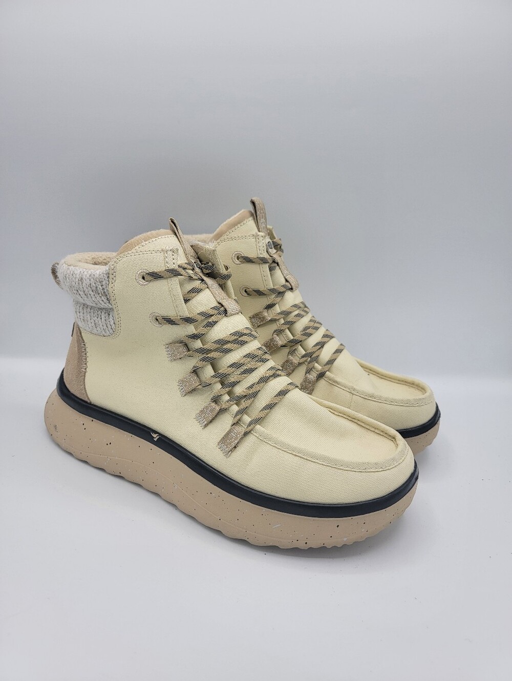 Hey Dude Cream and Tan High-Top Casual Boots